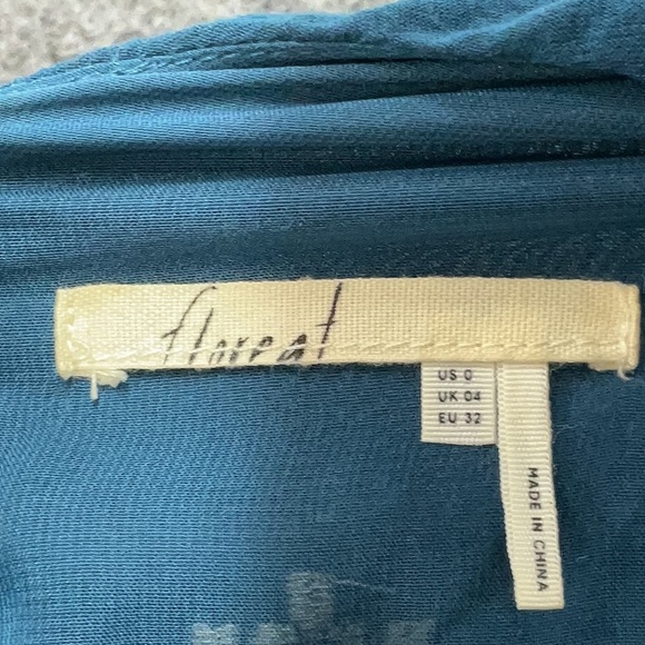 Anthropologie Floreat Avian Myth Shift Dress Teal Gold Embroidered Aztec Size 0 - Picture 6 of 8